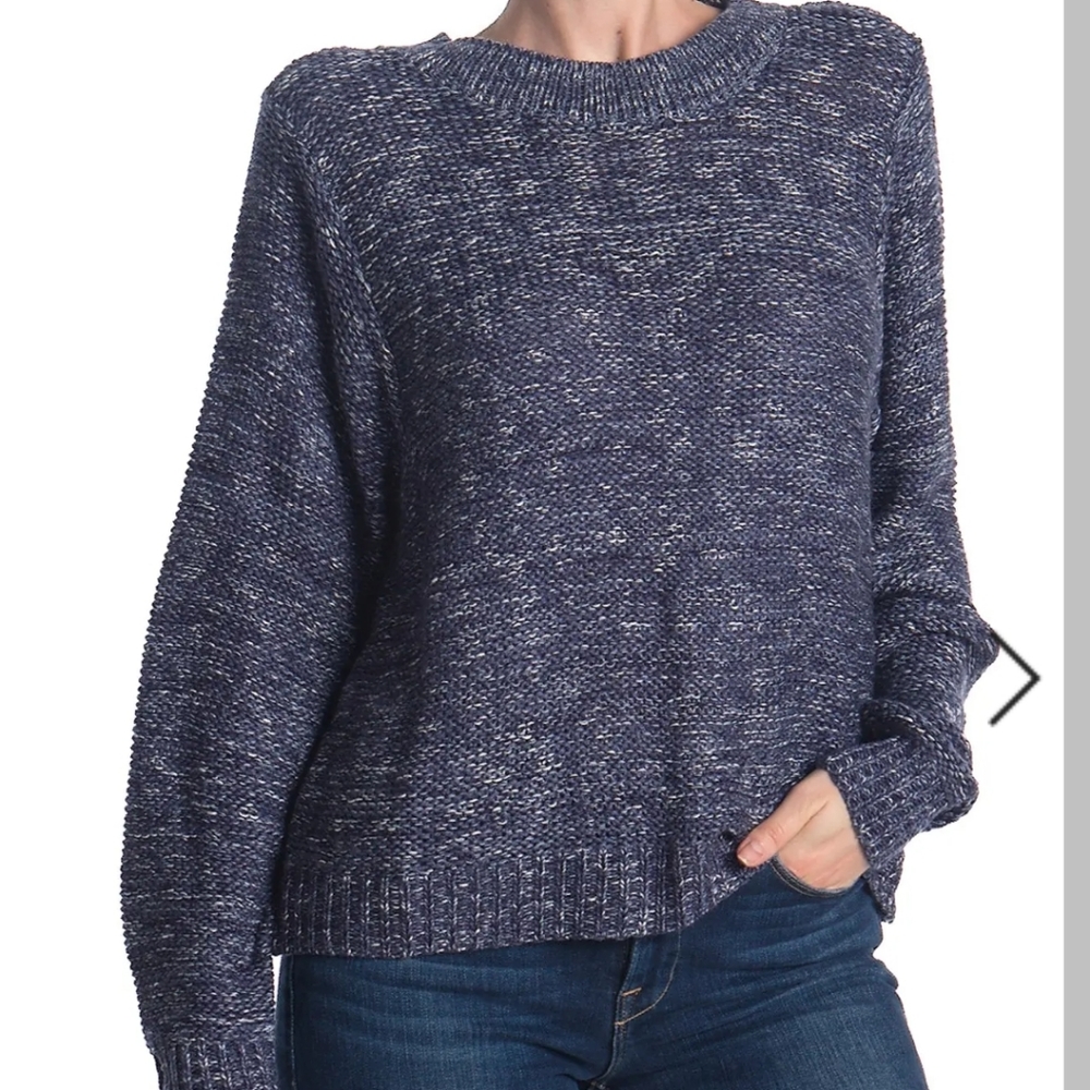 NWT Susina Crew Neck Pullover Sweater In Tonal Denim Marl Blue Size Small